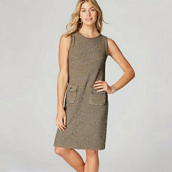 J Jill Tweed Sweater‎ Midi Sleeveless Dress Beige Womens Size S Pockets - Picture 1 of 11